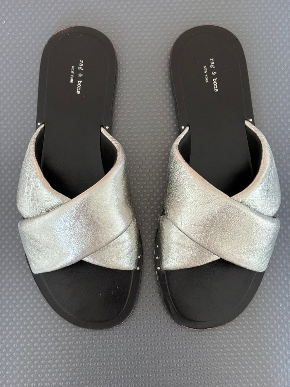 rag & bone, Size 9.5, Silver Metallic Slides